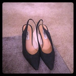 2in saddle back dark grey heels